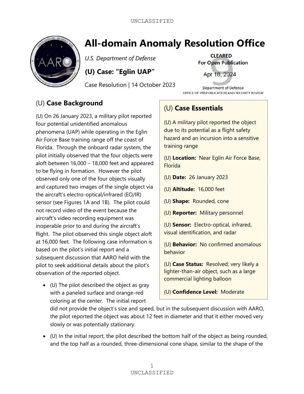 Eglin AFB Case Resolution