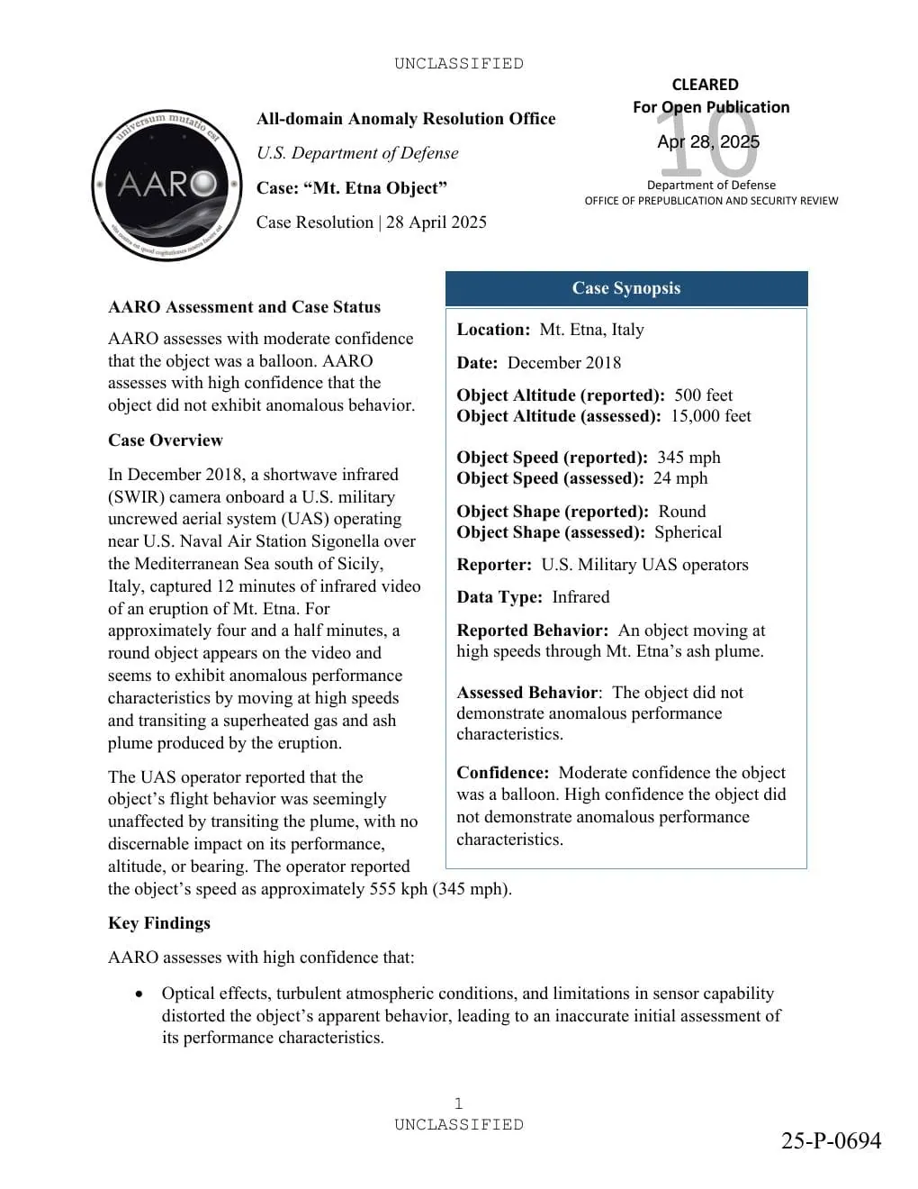 Mt. Etna Object Case Resolution