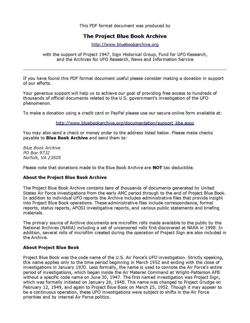 Project Blue Book Special Report No. 1