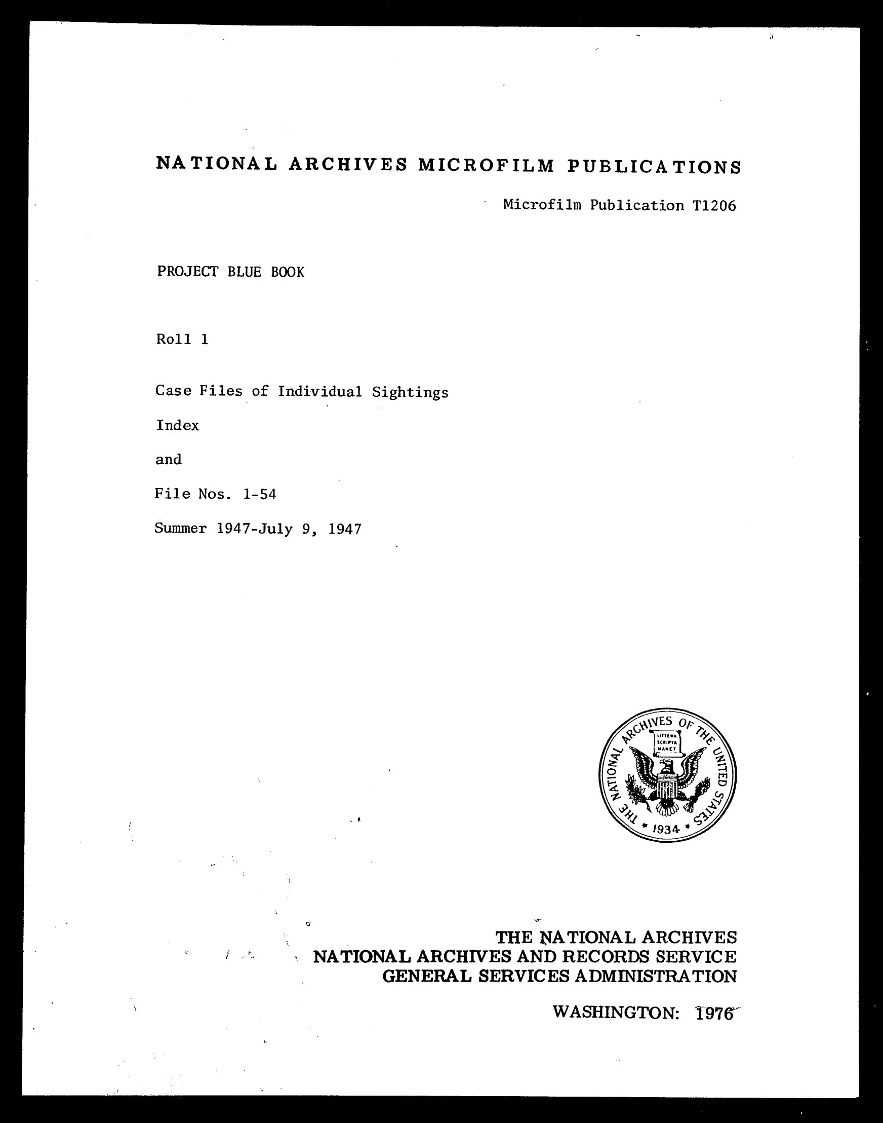 Project BLUE BOOK Roll 1 — Case Files 1–54