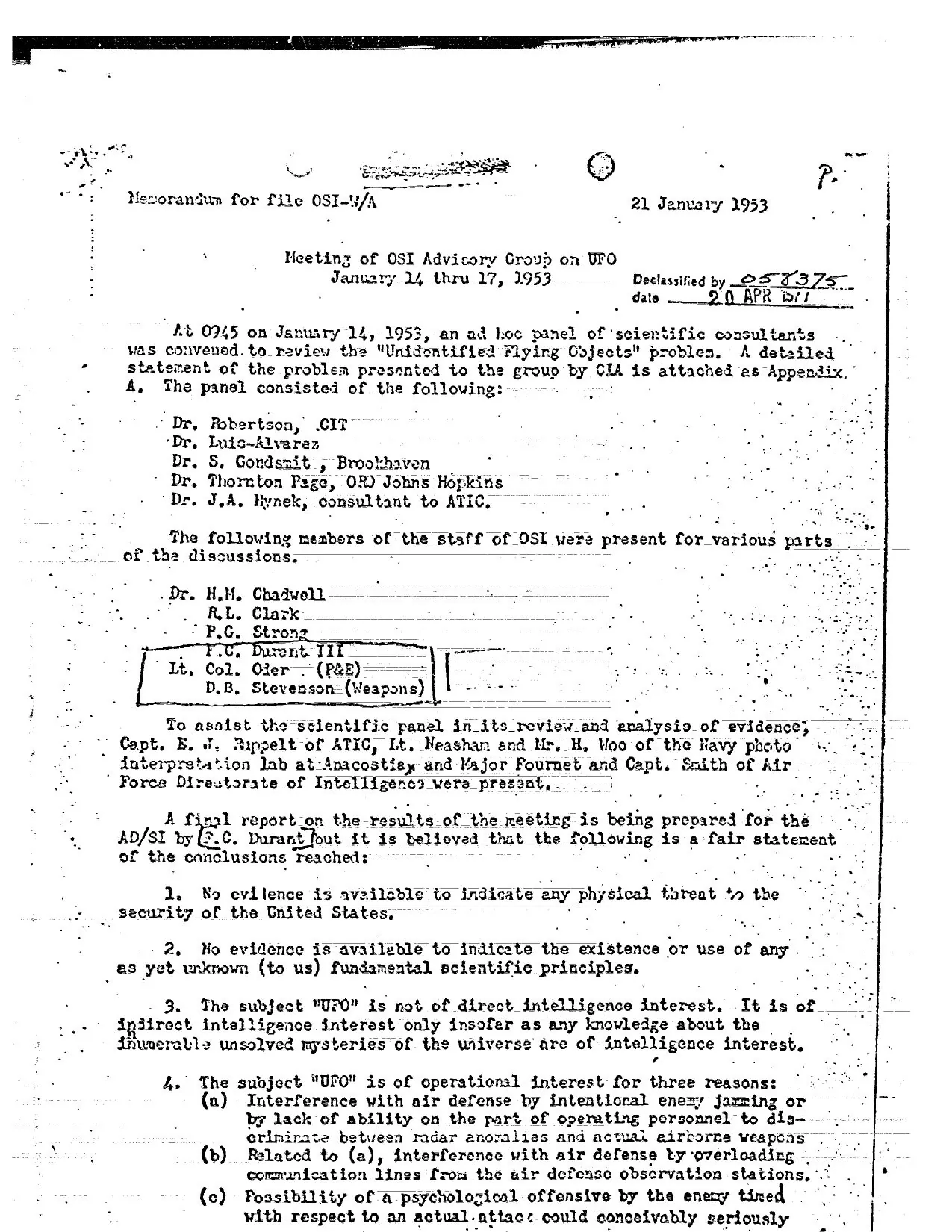 Robertson Panel — OSI Advisory Group on UFO