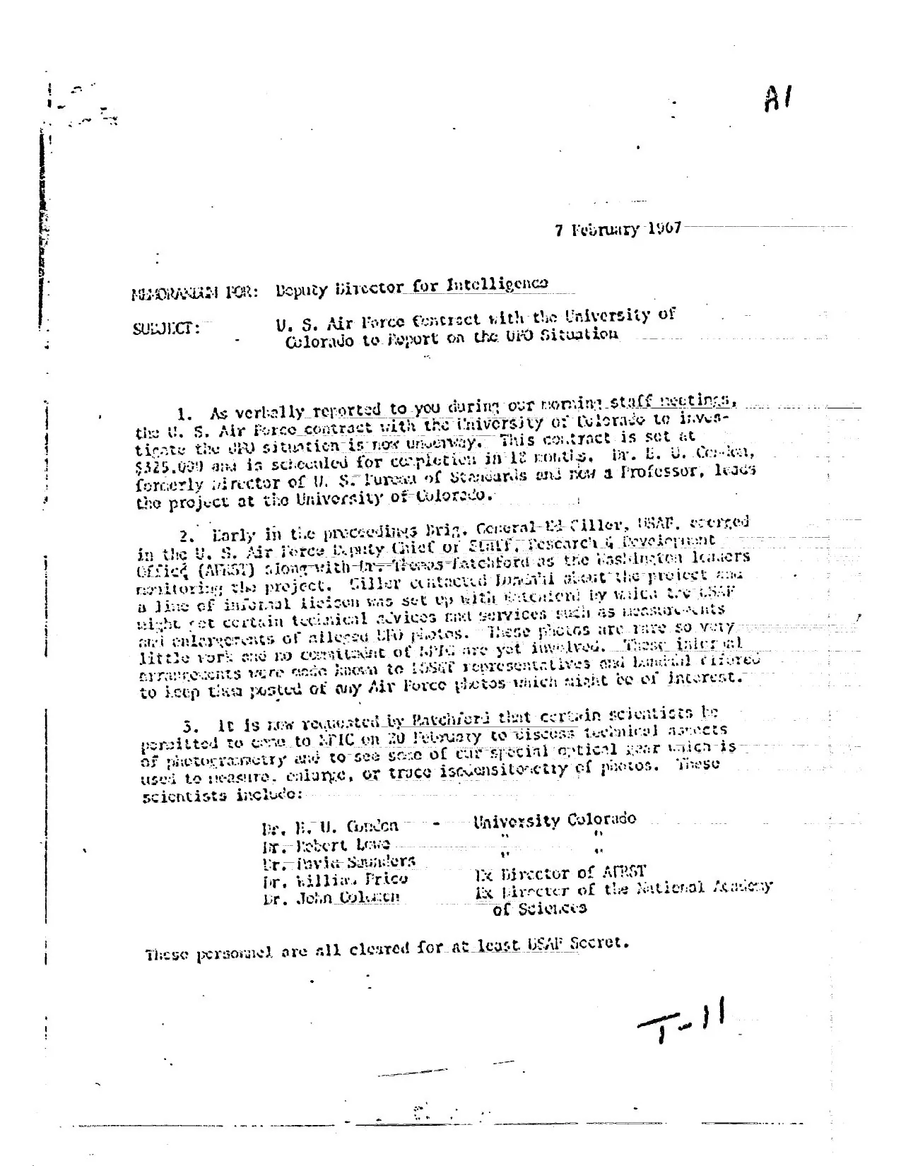 USAF Contract — University of Colorado UFO Study