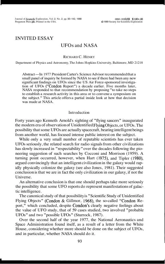 Carter Administration — NASA UFO Correspondence (Press–Frosch, 1977)