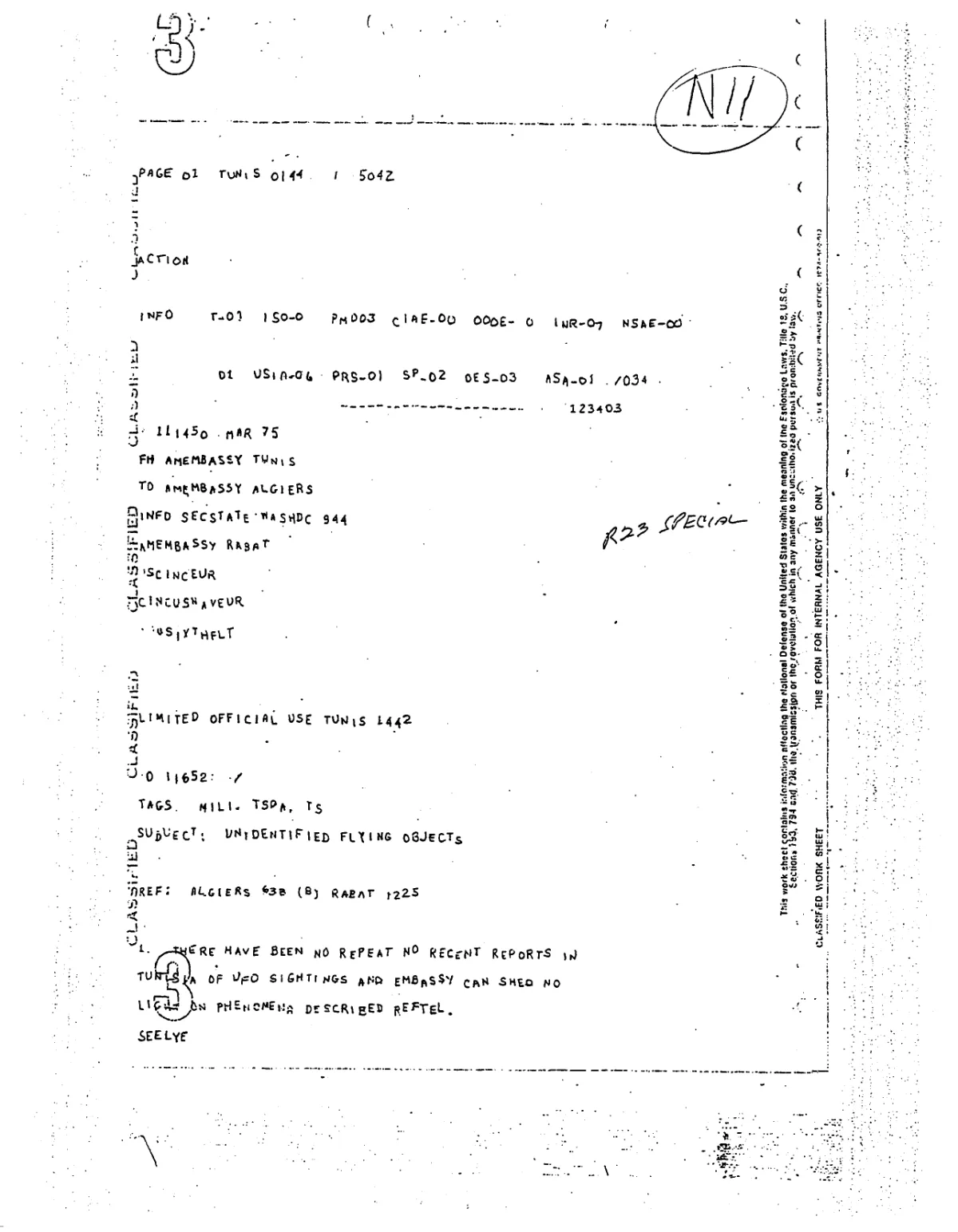 American Embassy Tunis — UFO Report