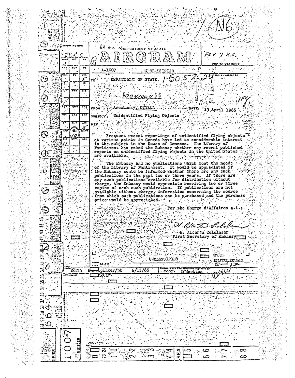 State Department AIRGRAM — Unidentified Flying Objects (13 April 1966)