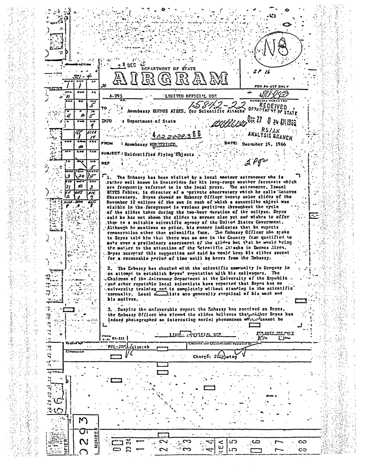 State Department AIRGRAM — Unidentified Flying Objects (19 December 1966)