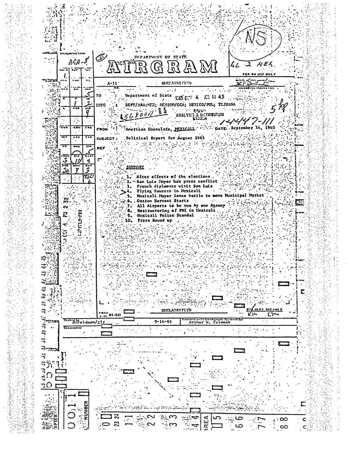 State Department AIRGRAM — Political Report for August 1965