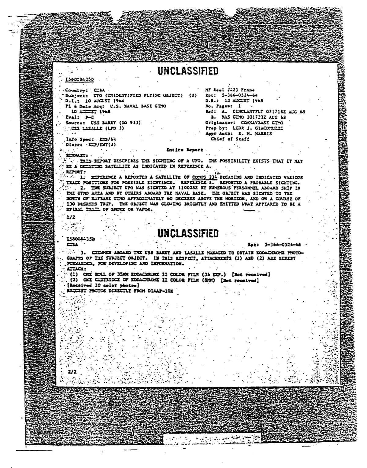 Navy Report — Country: Cuba, Subject: UFO