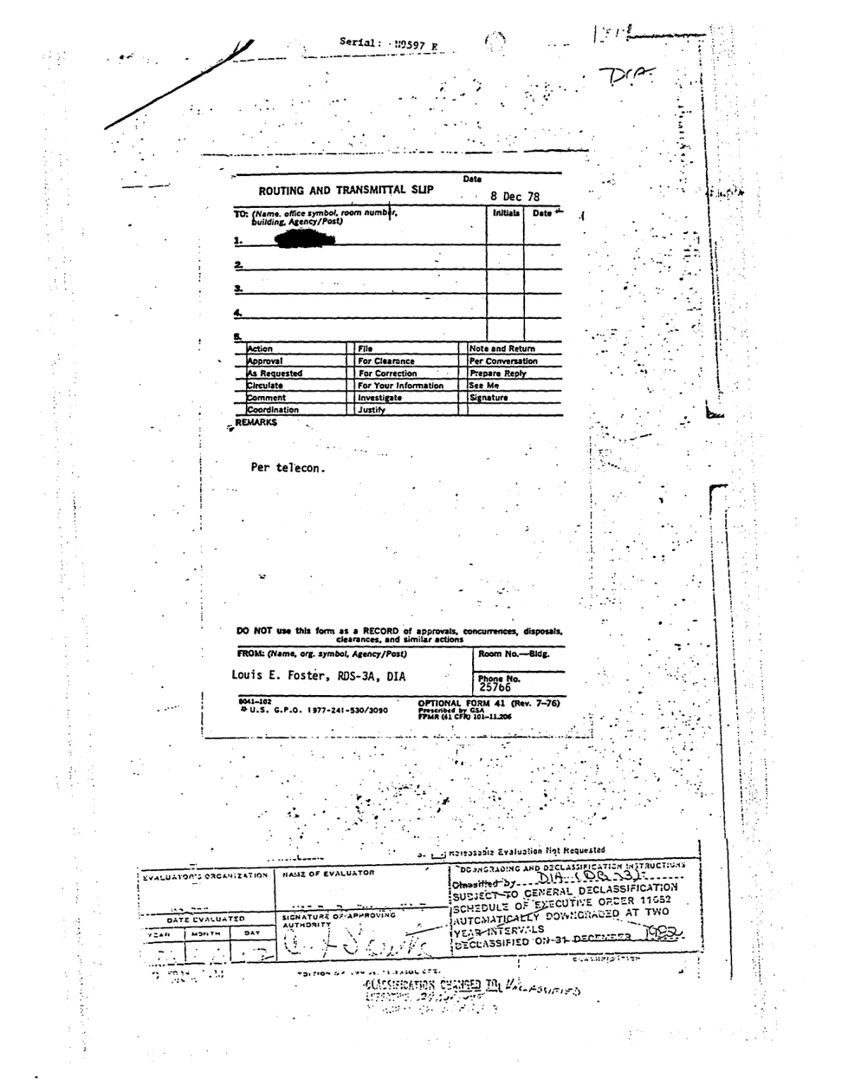 DIA Routing Slip — Iran UFO (19 Sept 1976)