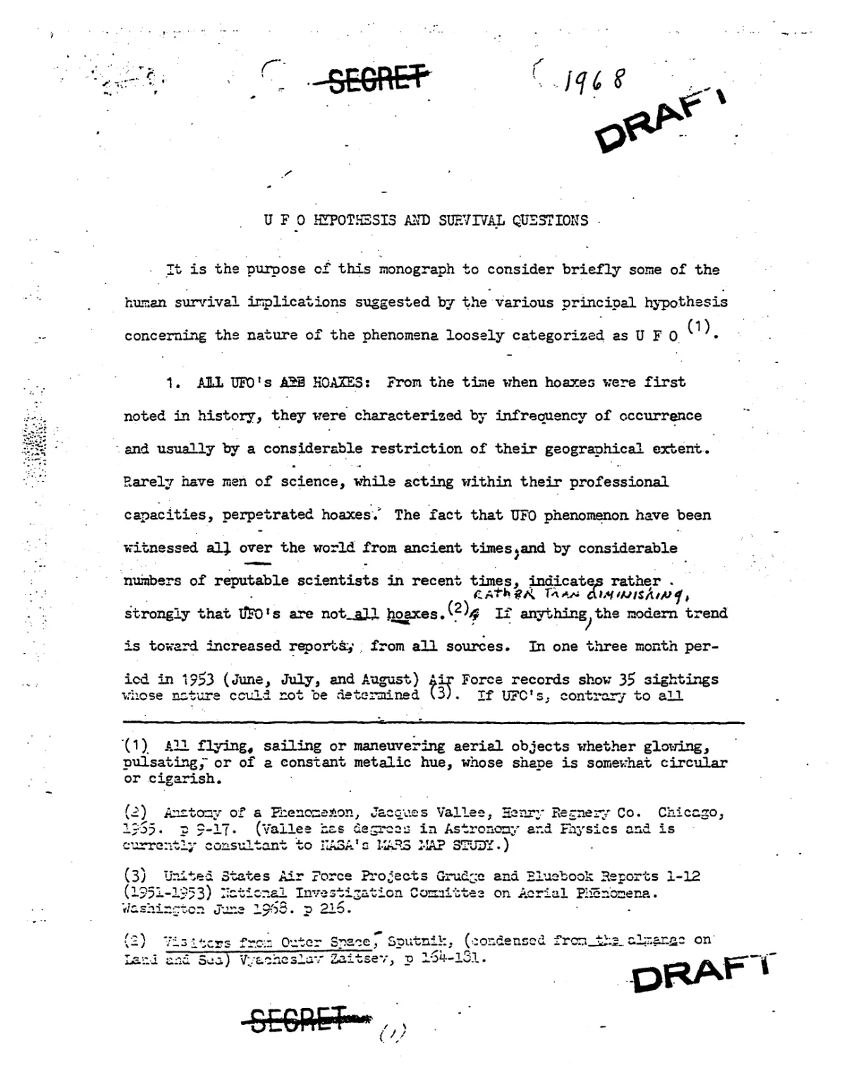 "UFO Hypothesis and Survival Questions" (1968)