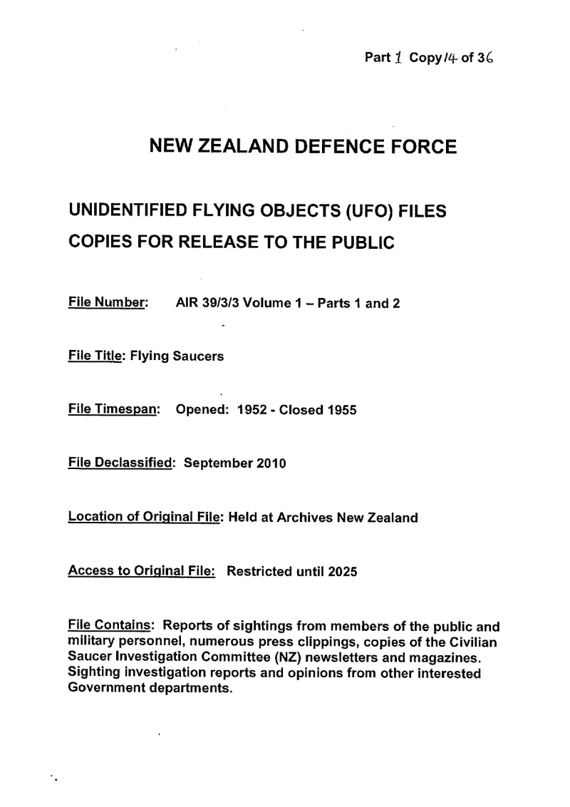 'Flying Saucers' — New Zealand's earliest UFO file (1952–55)