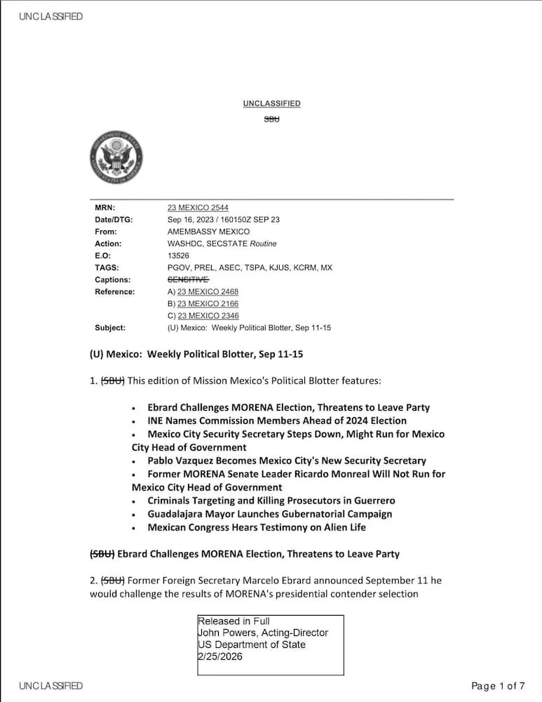 State Department UAP Cable 5, Mexico, September 16, 2003