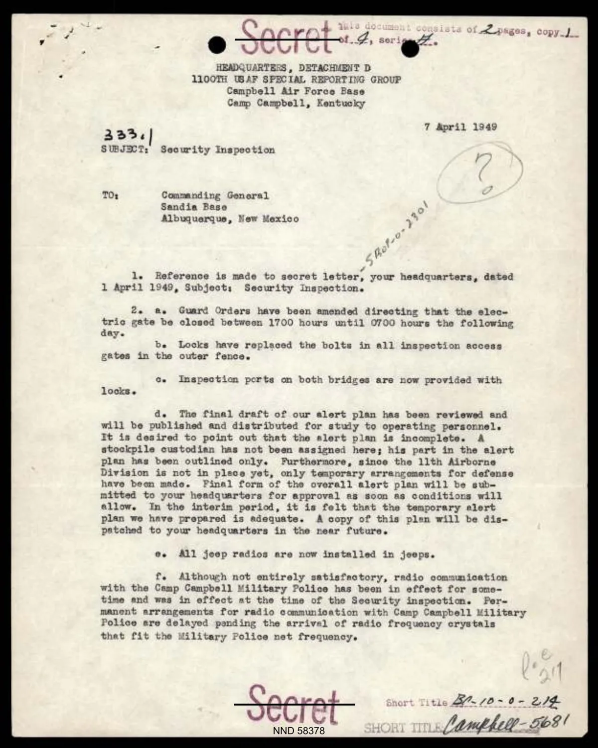 DOW-UAP-D017, UAP Reported at Sandia Base, 1948-1950