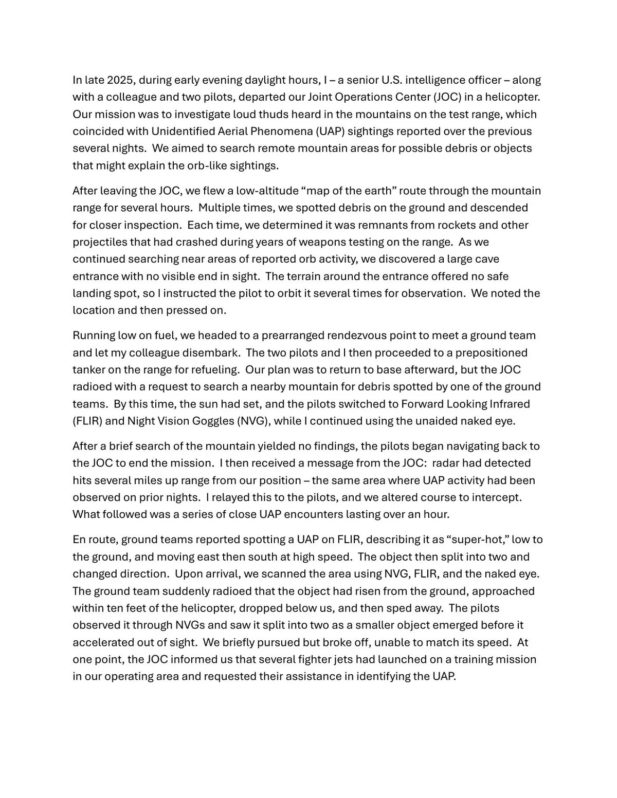 ODNI-UAP-D001, USPER Narrative, Senior USIC Official