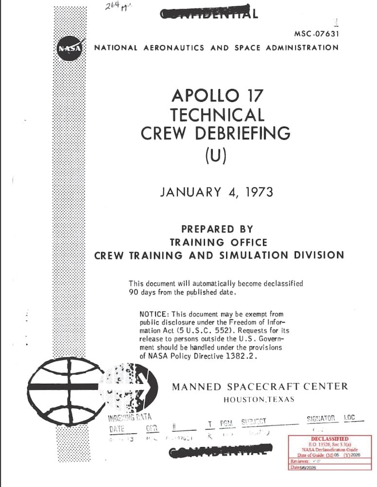 NASA-UAP-D6, Apollo 17 Technical Crew Debriefing, 1973