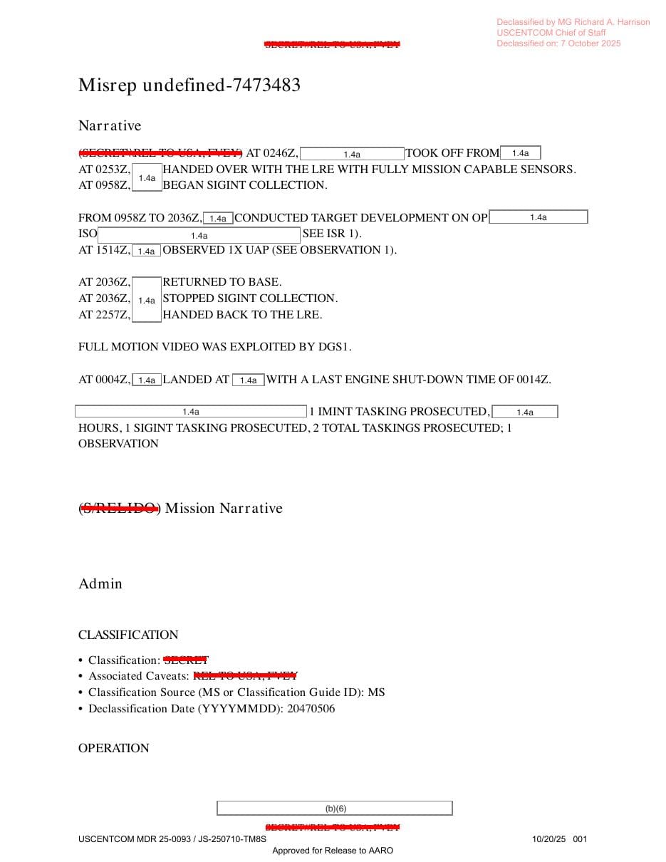 DOW-UAP-PR19, Unresolved UAP Report, Middle East, May 2022