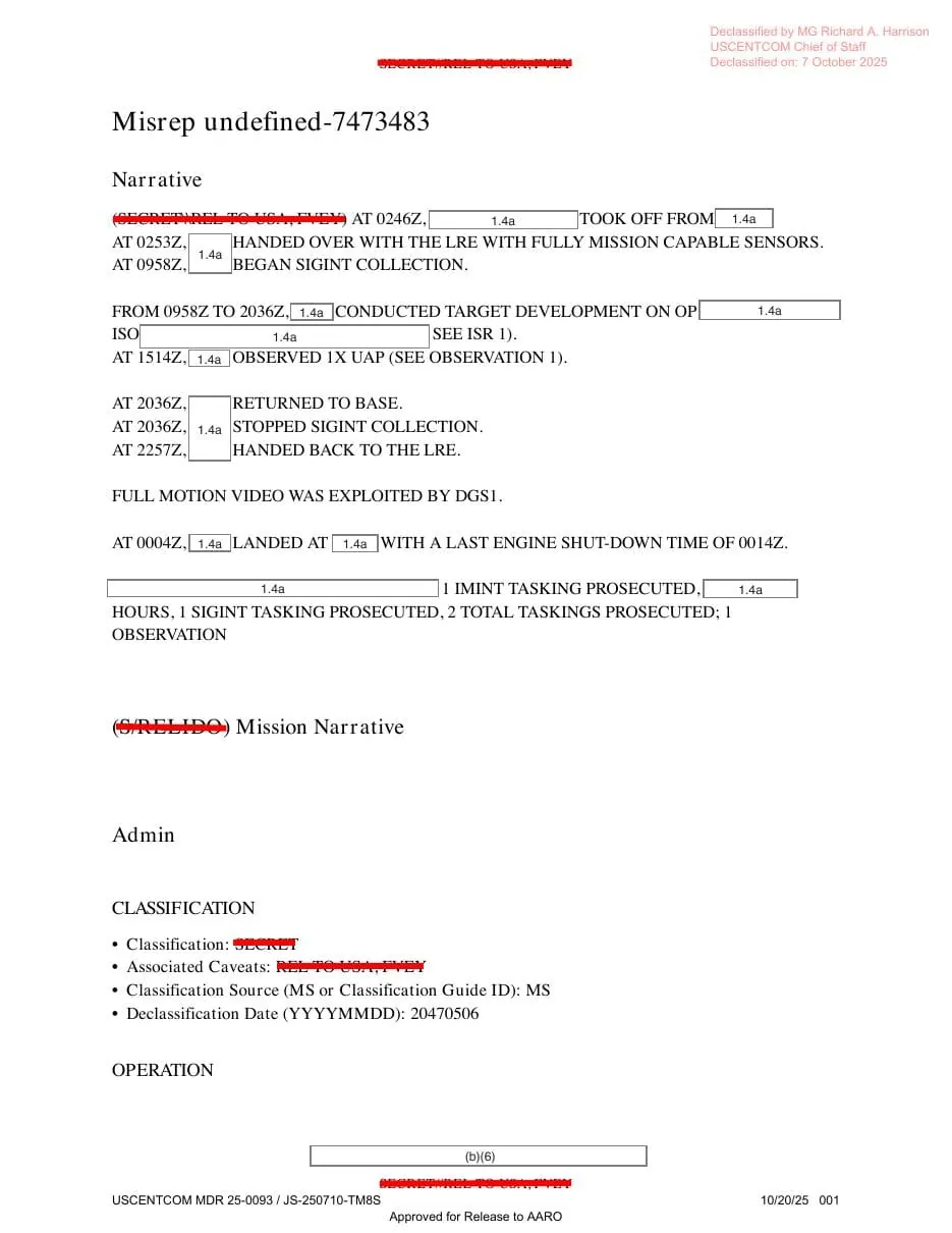DOW-UAP-PR19, Unresolved UAP Report, Middle East, May 2022