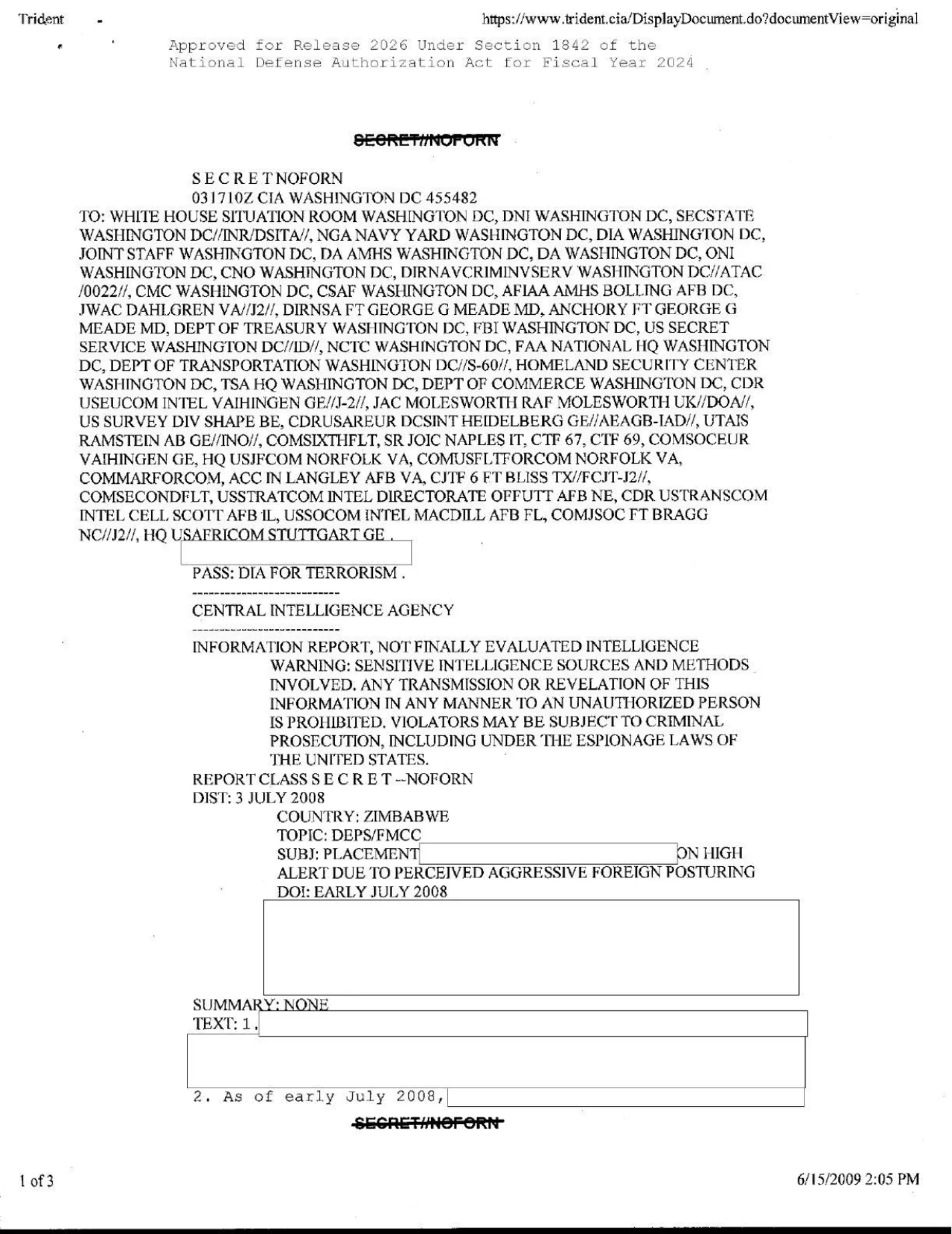 CIA-UAP-017, Placement on High Alert Due to Perceived Aggressive Foreign Posturing