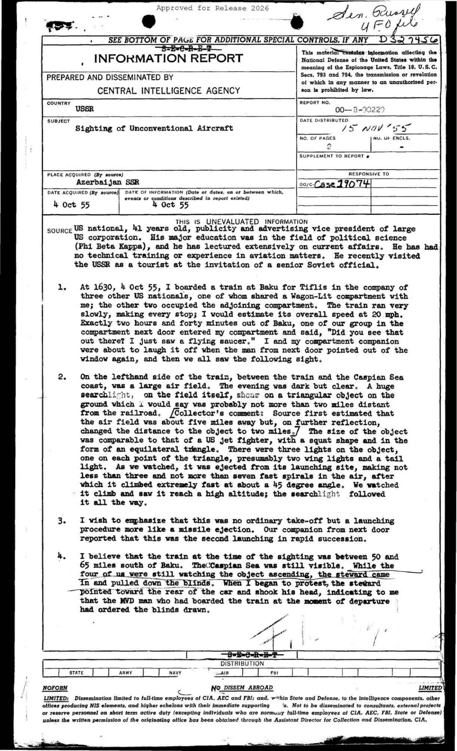 CIA-UAP-006, Sighting Of Unconventional Aircraft