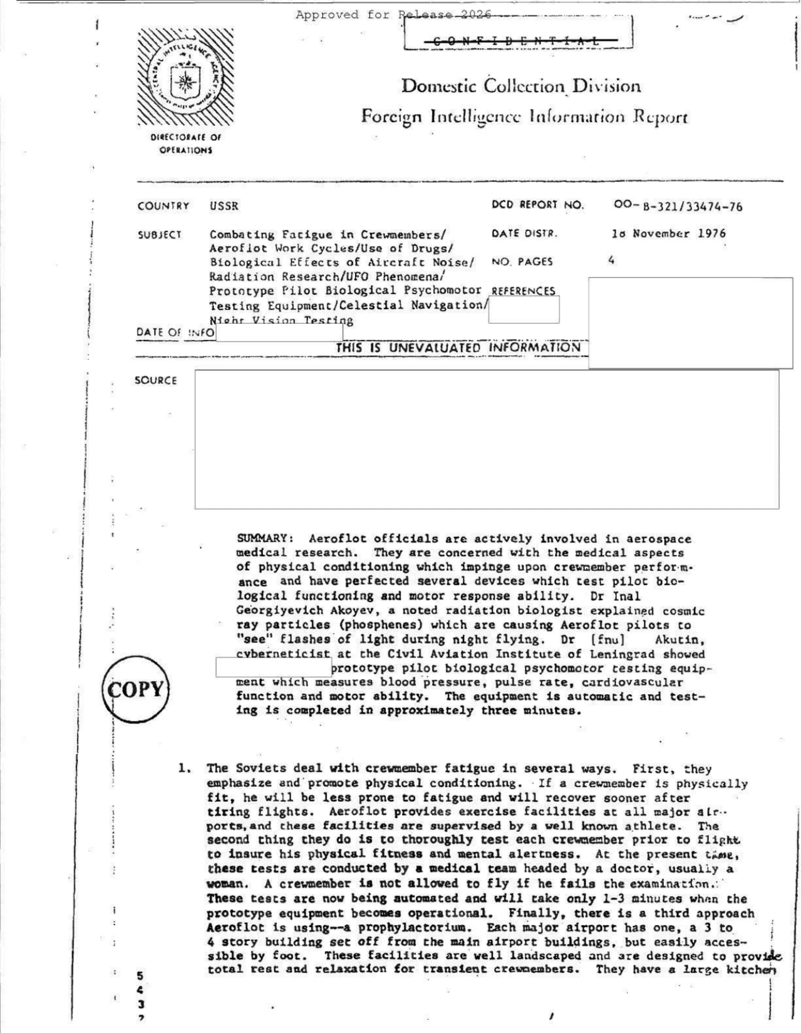 CIA-UAP-012, Combating Fatigue In Crewmembers