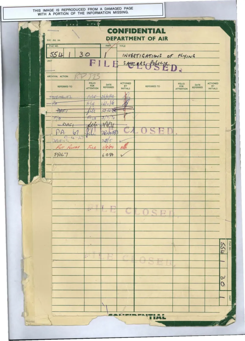 RAAF flying-saucers policy file, Australia (1950s)