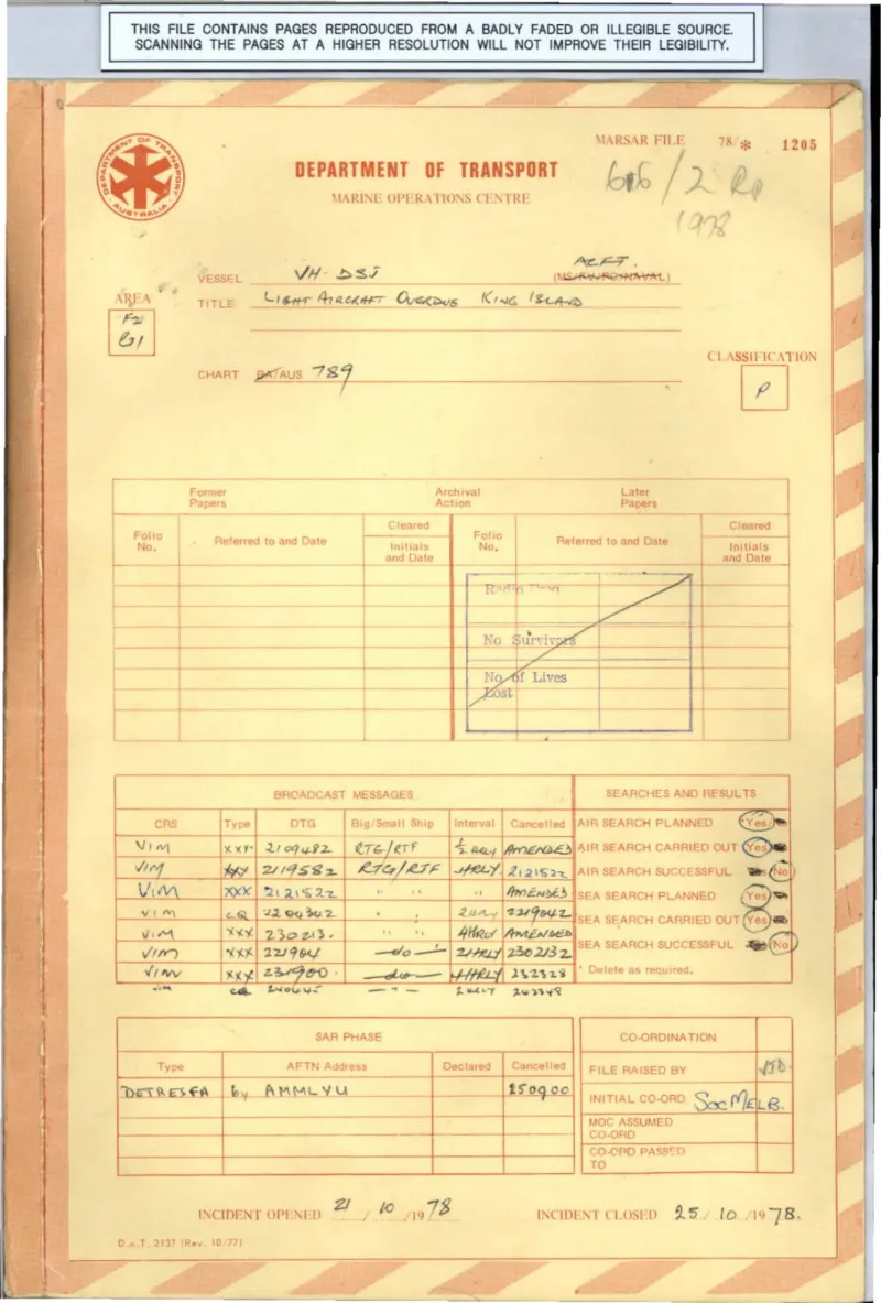 Valentich disappearance, Bass Strait (1978)