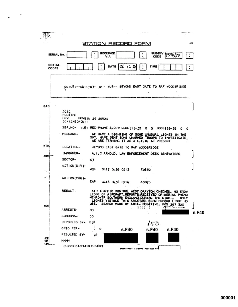MoD 'Unusual Lights' — national sighting log
